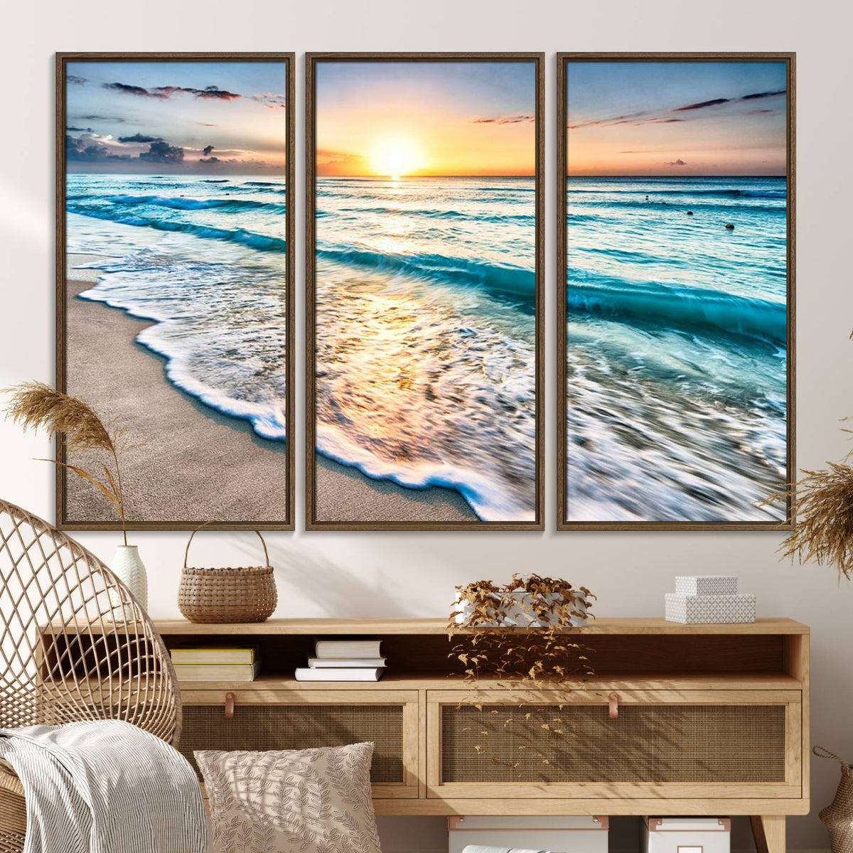 Coastal Sunset Wall Art Canvas, Ocean Beach Canvas Wall Art