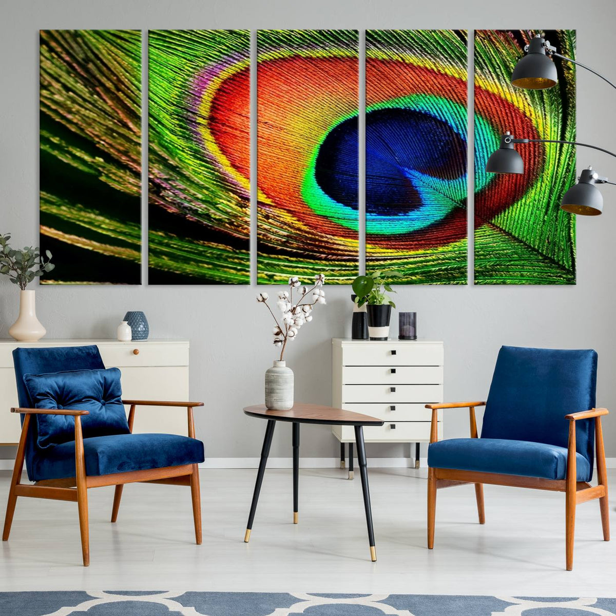 Colorful Peacock Feather Wall Art Print - Vibrant Green,