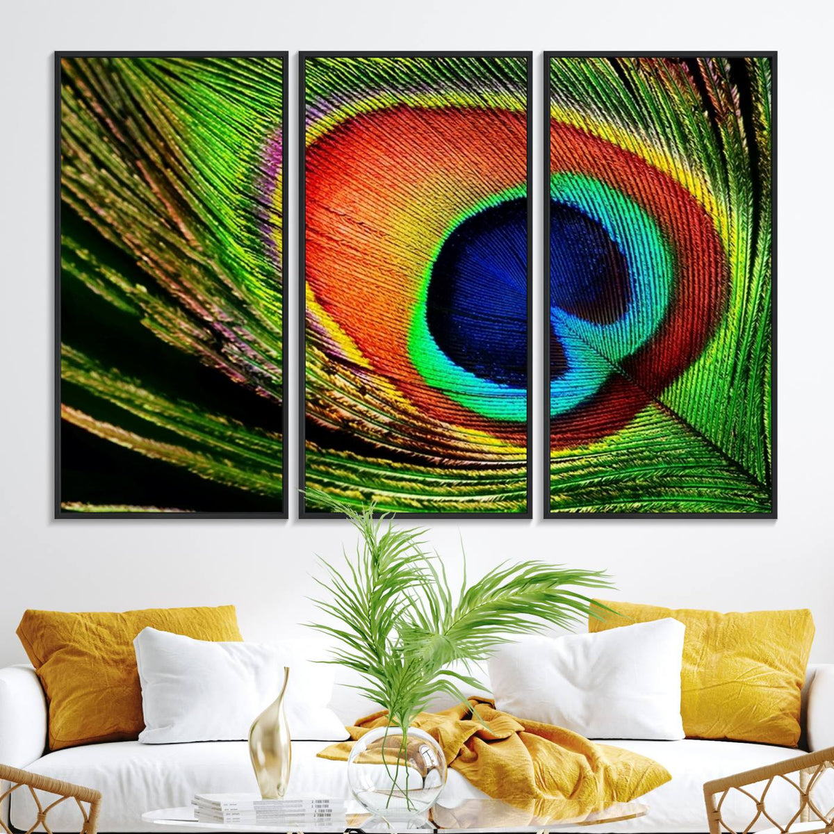 Colorful Peacock Feather Wall Art Print - Vibrant Green,