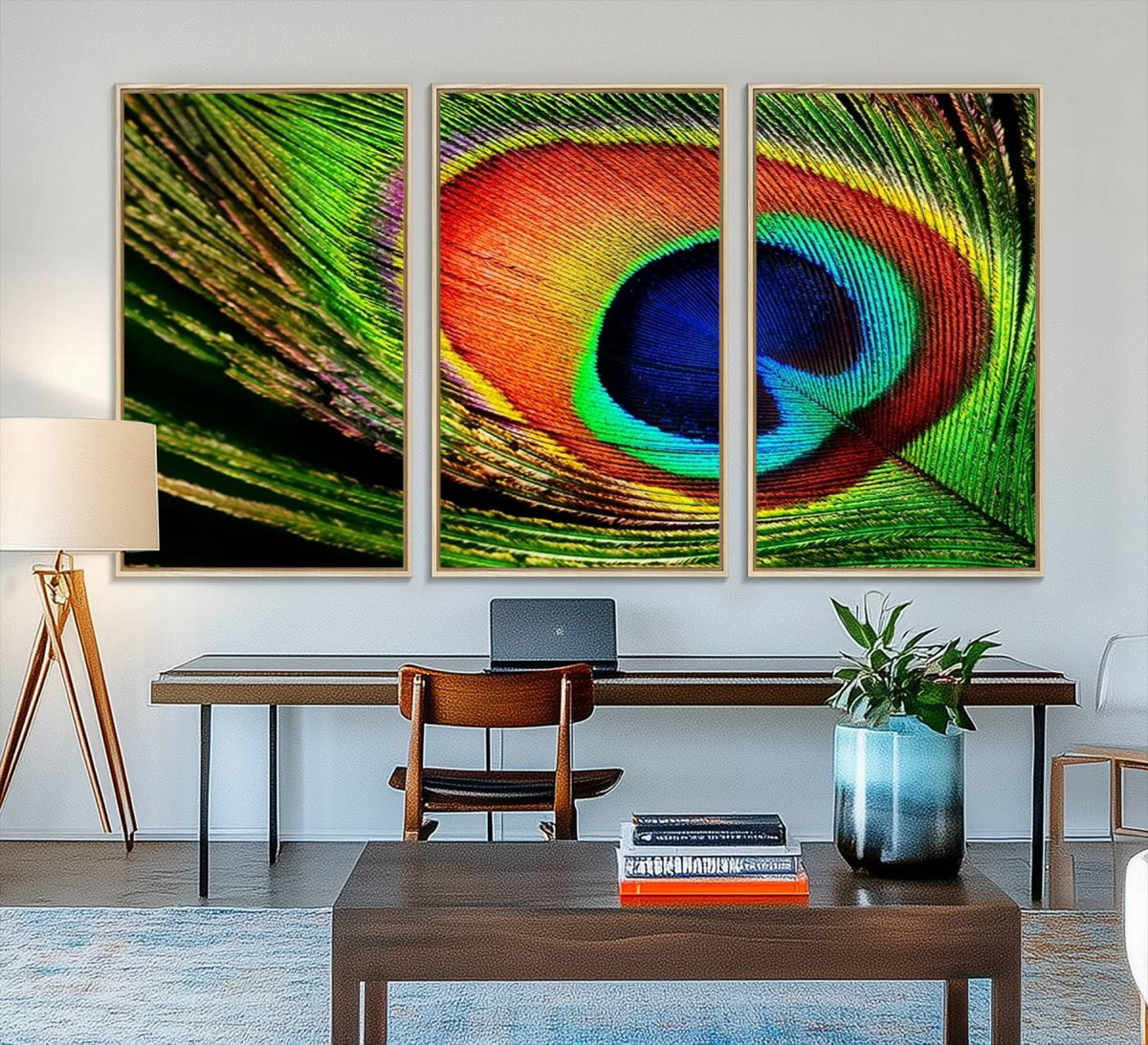 Colorful Peacock Feather Wall Art Print - Vibrant Green,