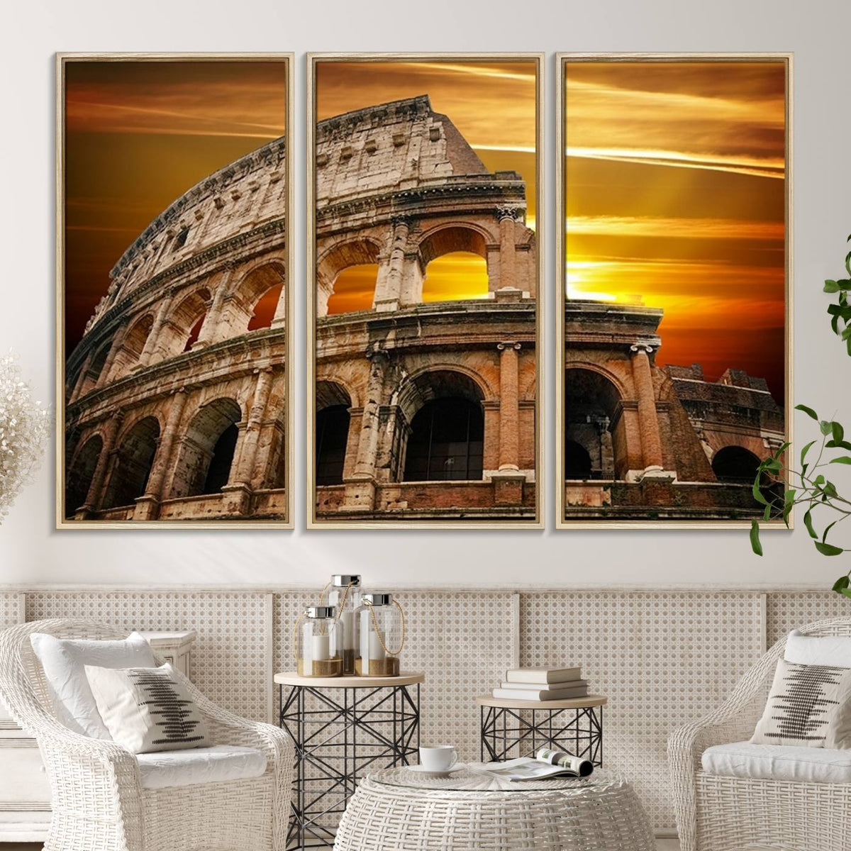 Colosseum with Yellow Sunset Behind Canvas Wall Art, Italy