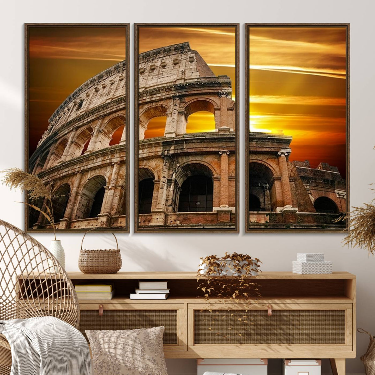 Colosseum with Yellow Sunset Behind Canvas Wall Art, Italy