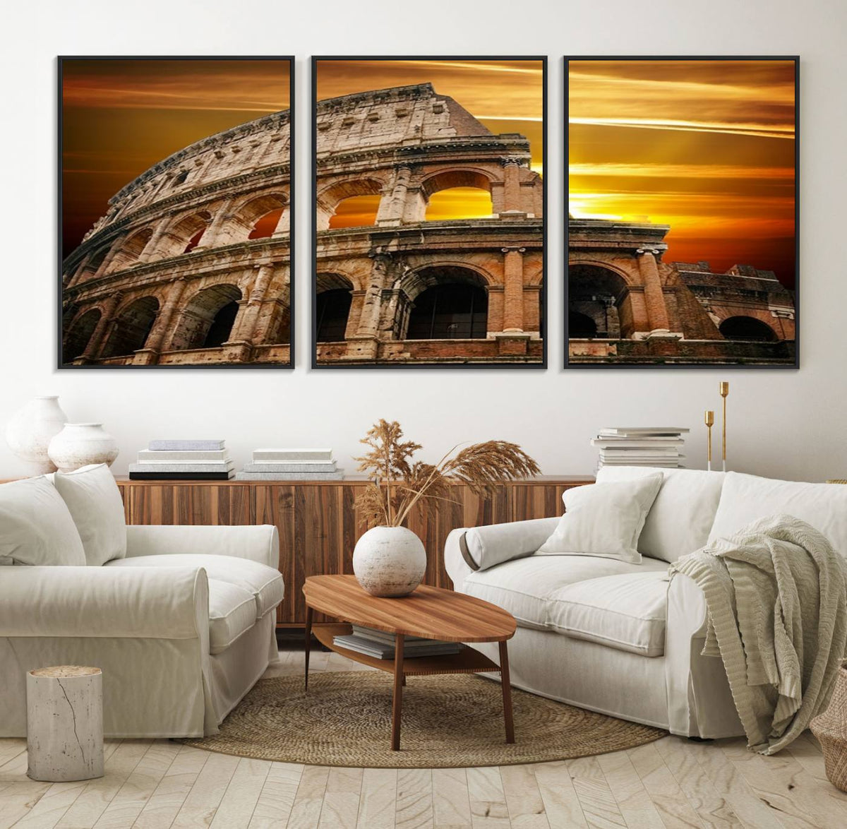 Colosseum with Yellow Sunset Behind Canvas Wall Art, Italy