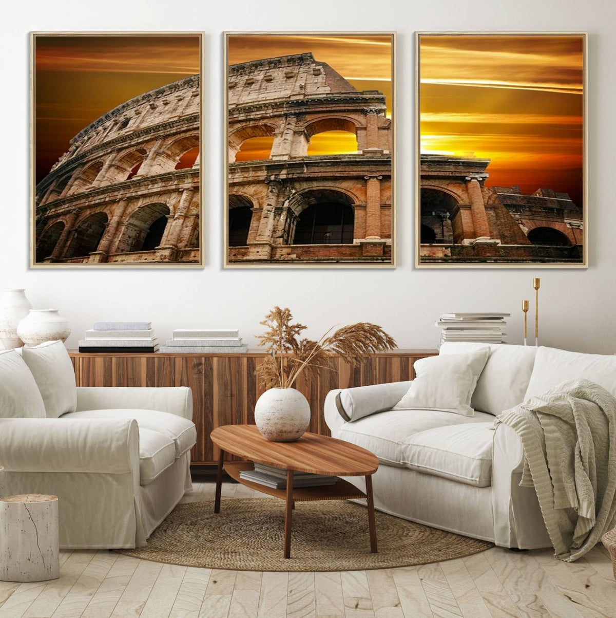 Colosseum with Yellow Sunset Behind Canvas Wall Art, Italy