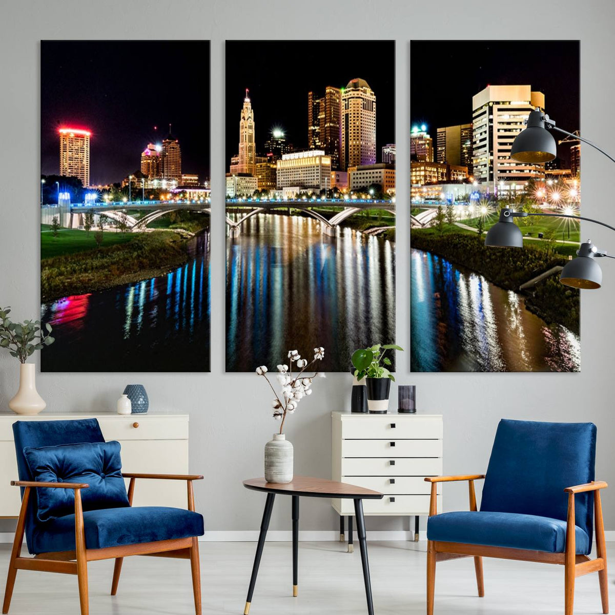 Columbus City Lights Night Skyline Cityscape View Wall Art,