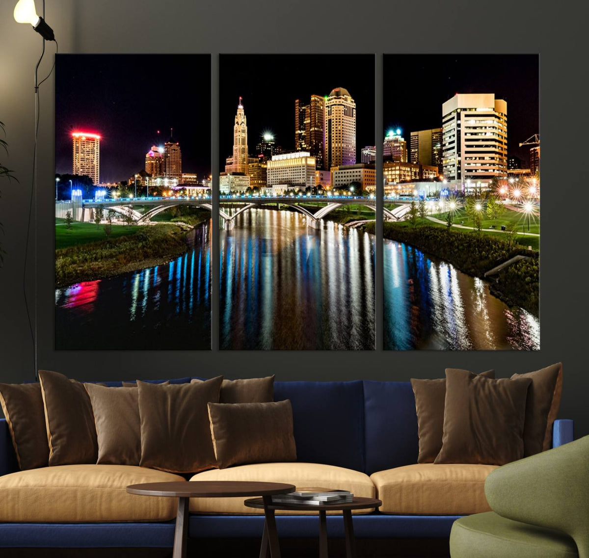 Columbus City Lights Night Skyline Cityscape View Wall Art,
