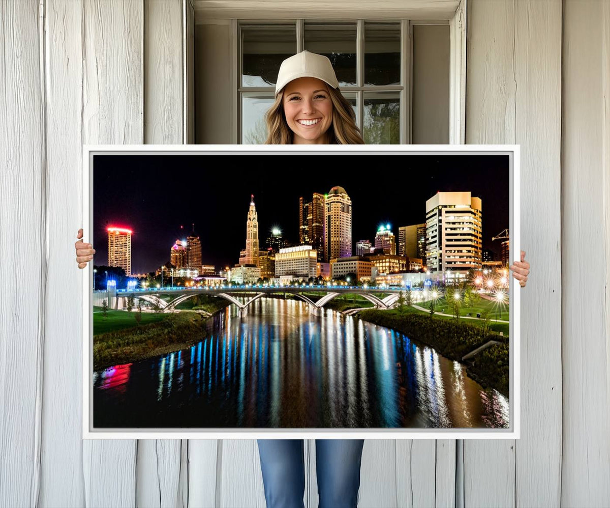 Columbus City Lights Night Skyline Cityscape View Wall Art,
