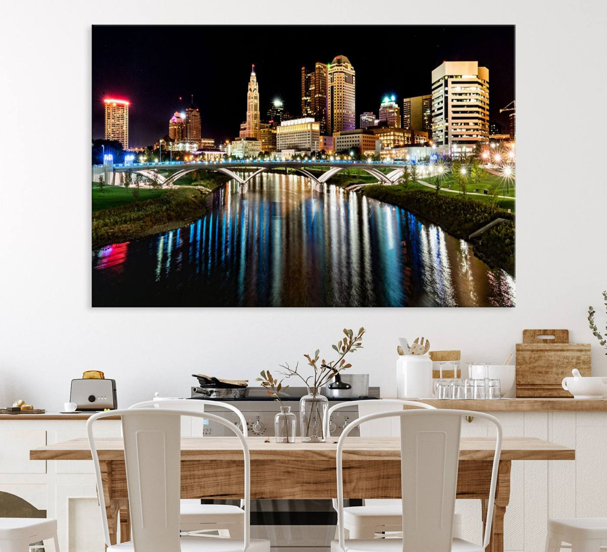 Columbus City Lights Night Skyline Cityscape View Wall Art,