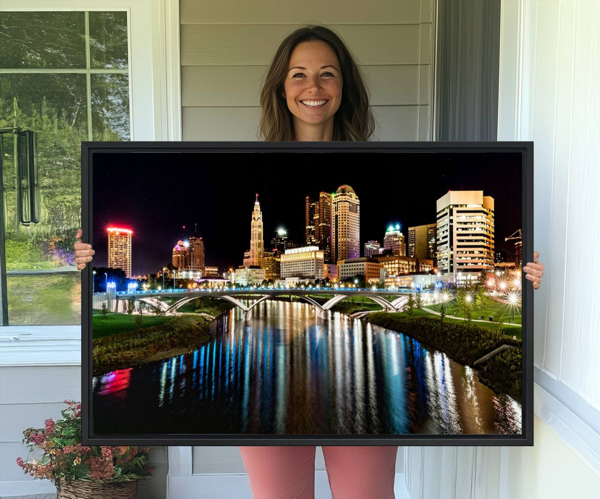 Columbus City Lights Night Skyline Cityscape View Wall Art,