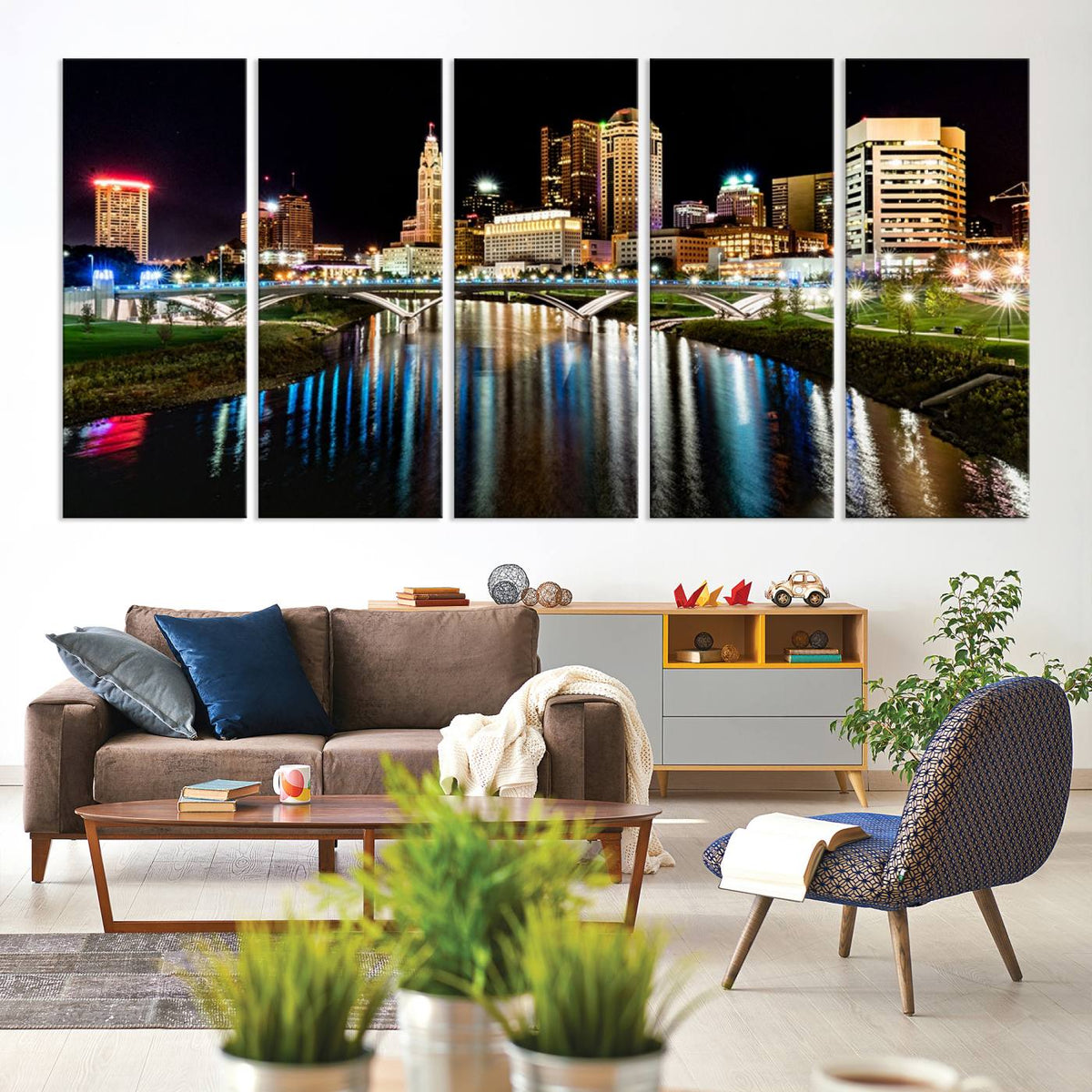 Columbus City Lights Night Skyline Cityscape View Wall Art,