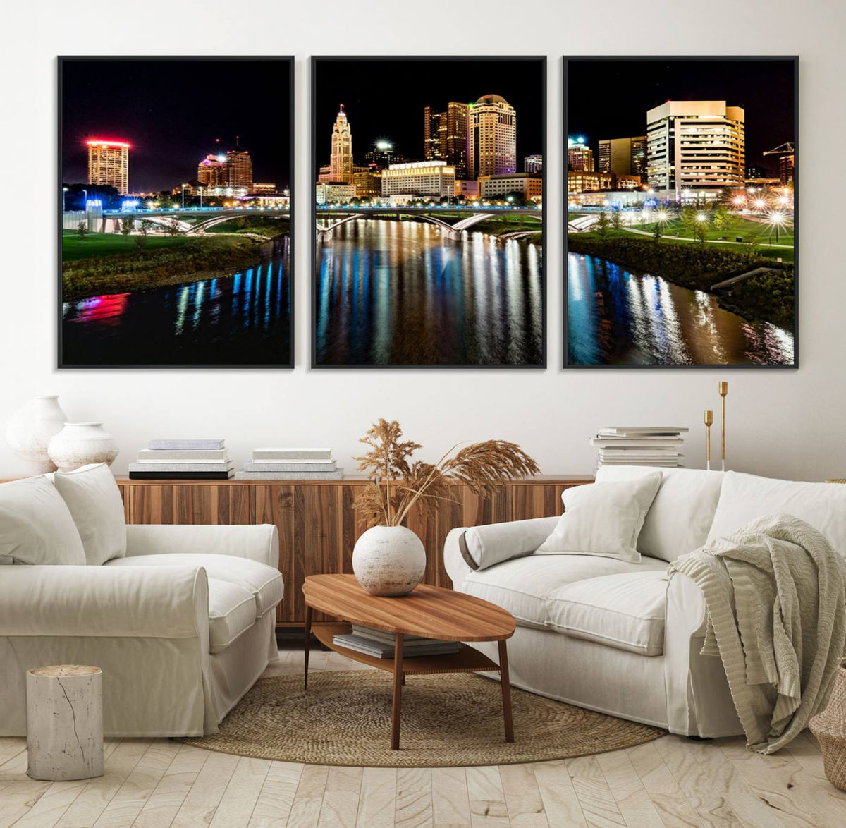 Columbus City Lights Night Skyline Cityscape View Wall Art,