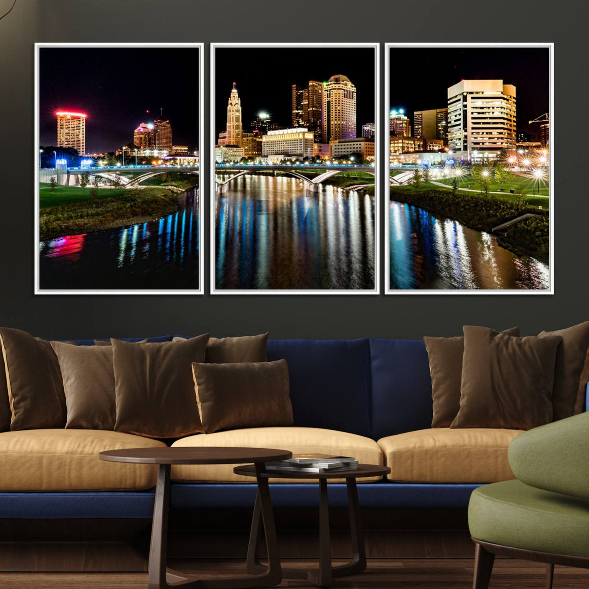 Columbus City Lights Night Skyline Cityscape View Wall Art,