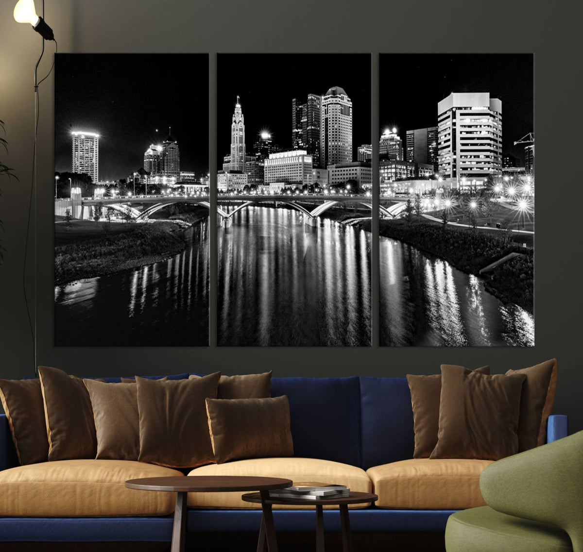 Columbus City Lights Skyline Black and White Wall Art