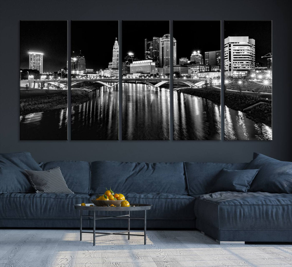 Columbus City Lights Skyline Black and White Wall Art