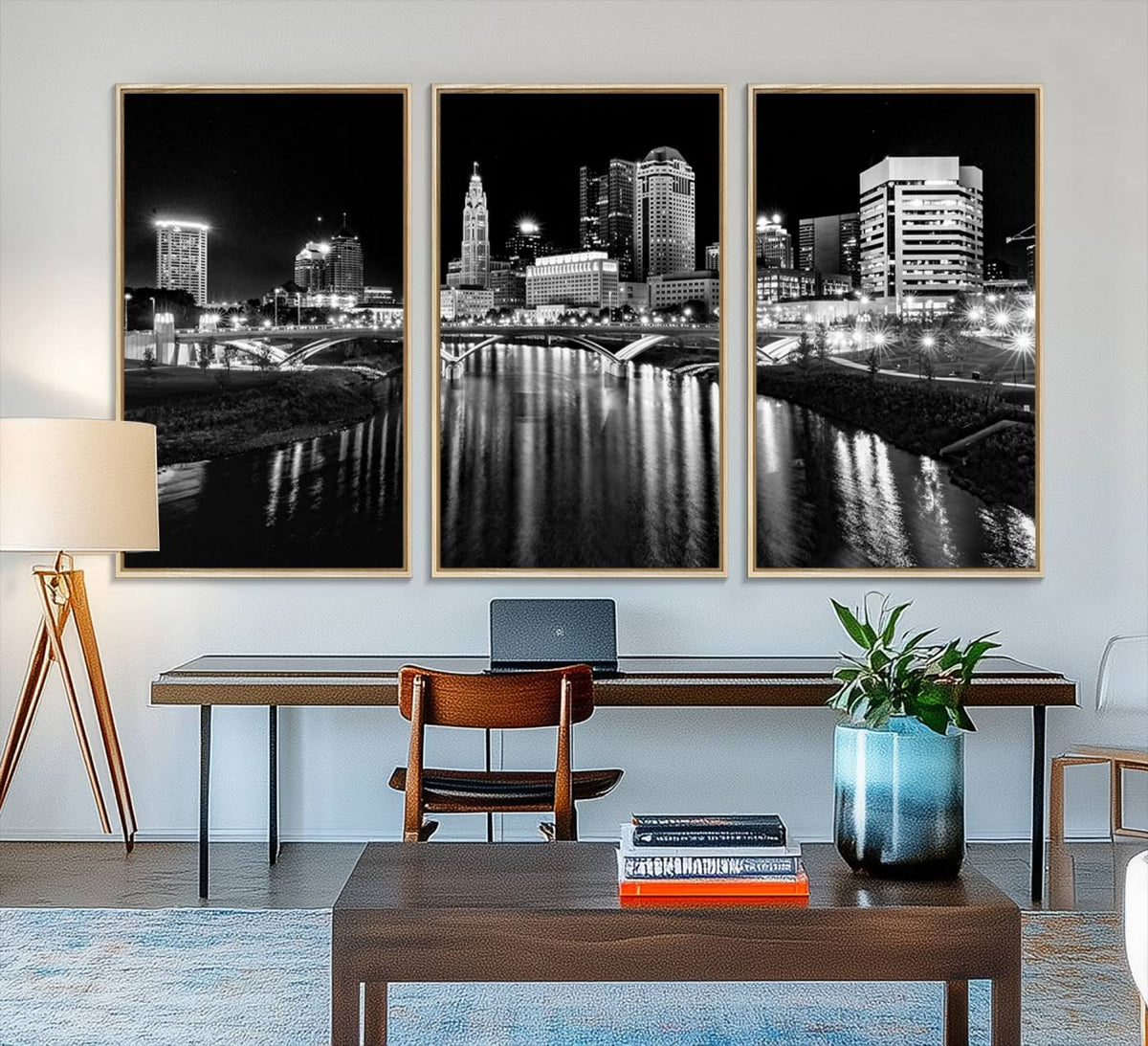 Columbus City Lights Skyline Black and White Wall Art