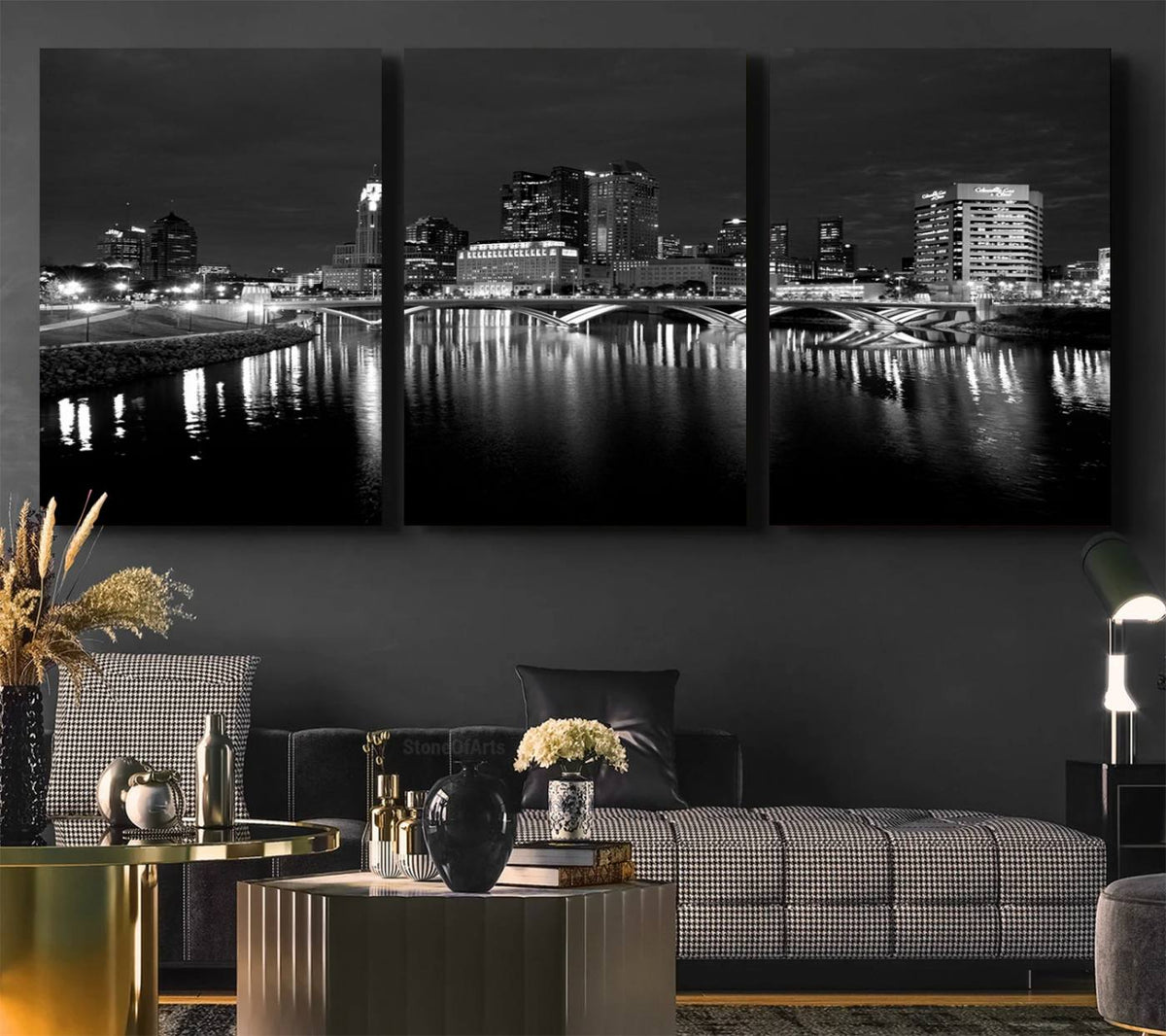 Columbus City Lights Skyline Canvas Print, Black and White