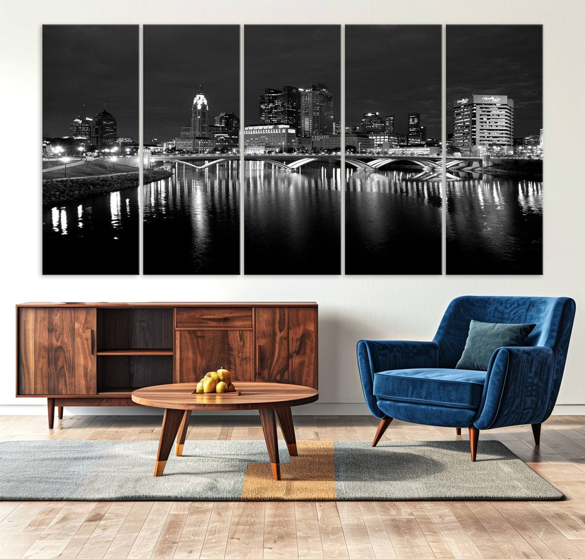 Columbus City Lights Skyline Canvas Print, Black and White