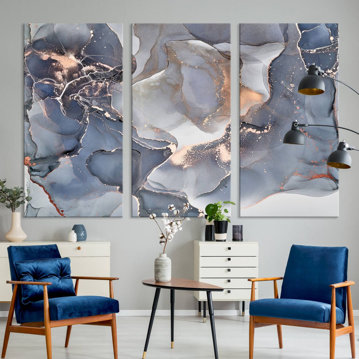 Contemporary Art Gray Gold Abstract Canvas Art Print