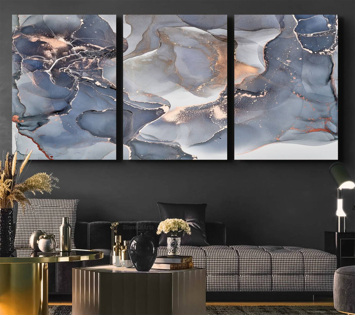 Contemporary Art Gray Gold Abstract Canvas Art Print