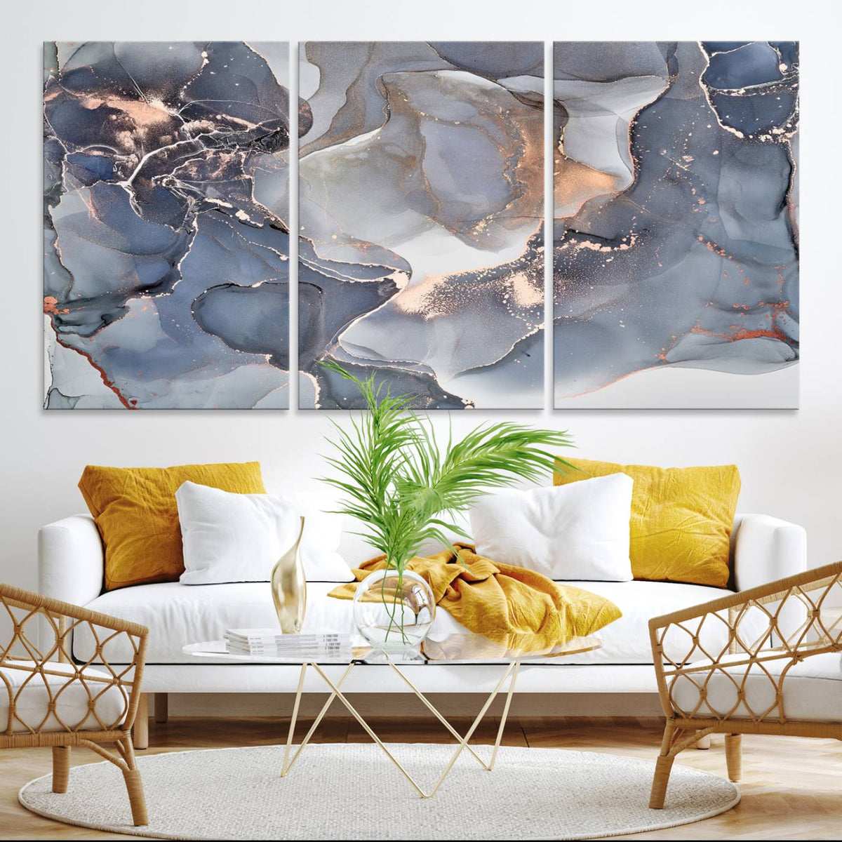 Contemporary Art Gray Gold Abstract Canvas Art Print