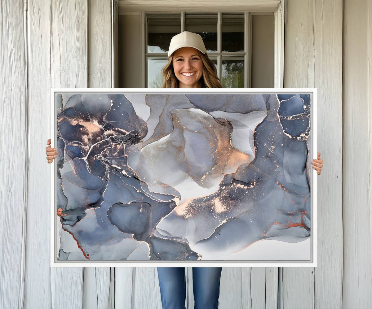 Contemporary Art Gray Gold Abstract Canvas Art Print