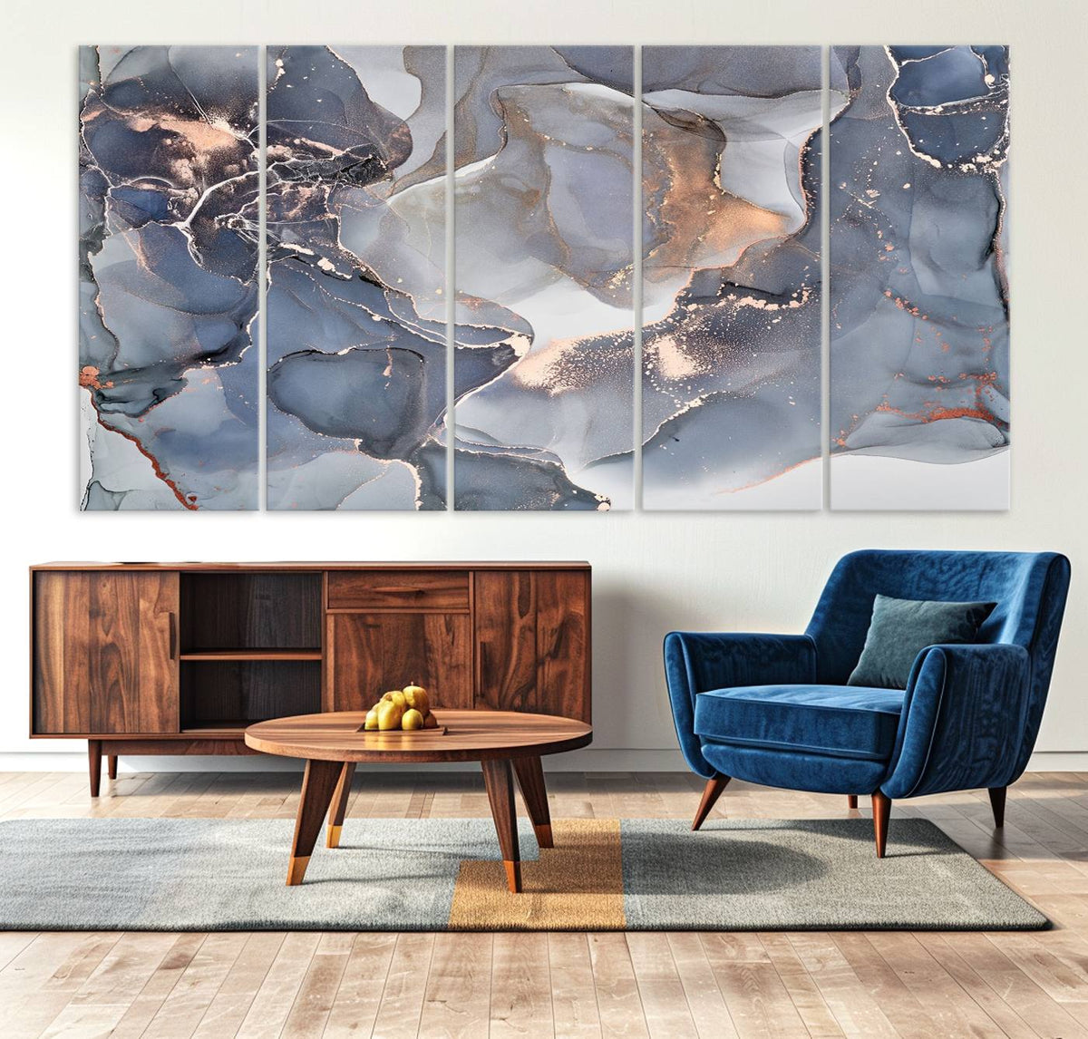 Contemporary Art Gray Gold Abstract Canvas Art Print
