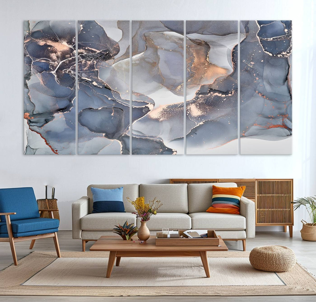 Contemporary Art Gray Gold Abstract Canvas Art Print