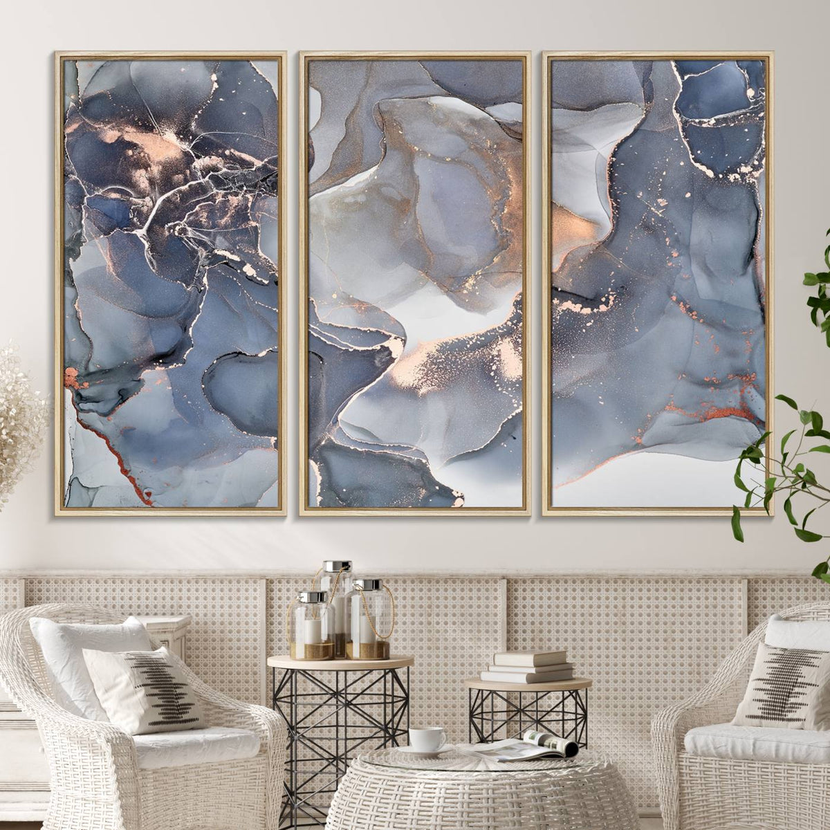 Contemporary Art Gray Gold Abstract Canvas Art Print