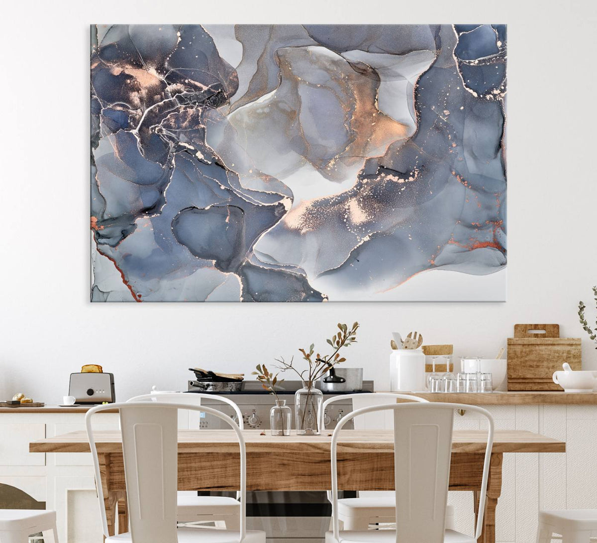 Contemporary Art Gray Gold Abstract Canvas Art Print
