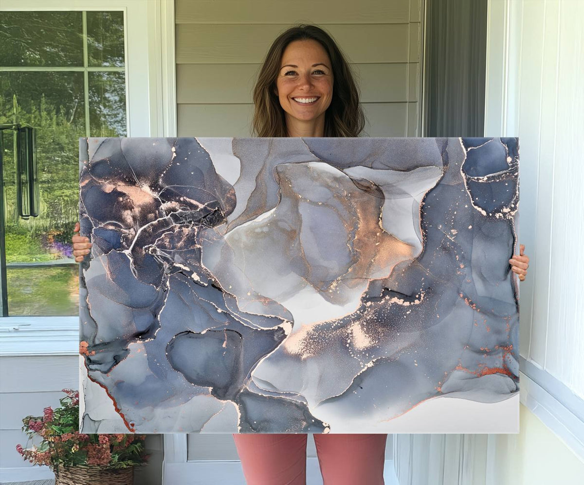 Contemporary Art Gray Gold Abstract Canvas Art Print