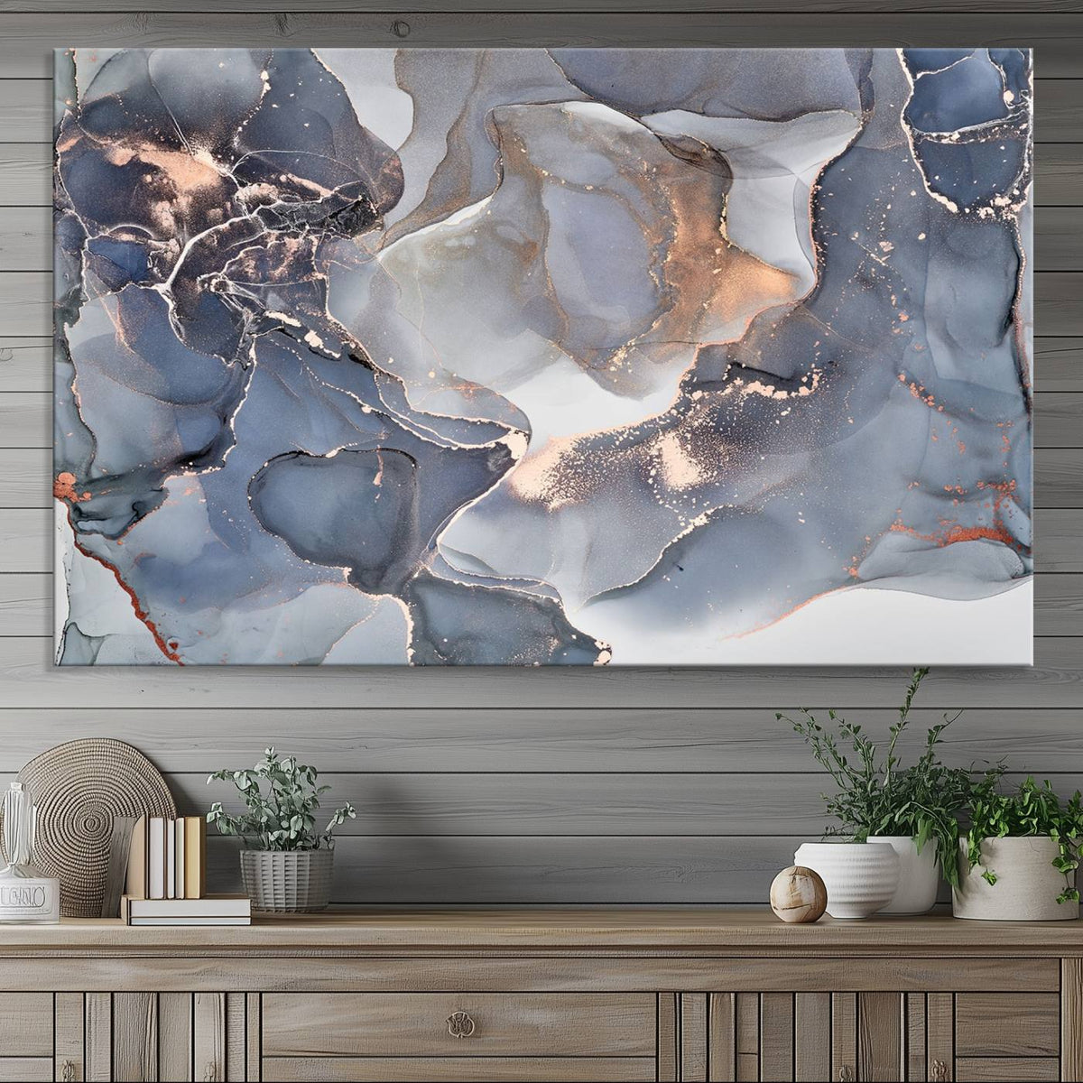 Contemporary Art Gray Gold Abstract Canvas Art Print