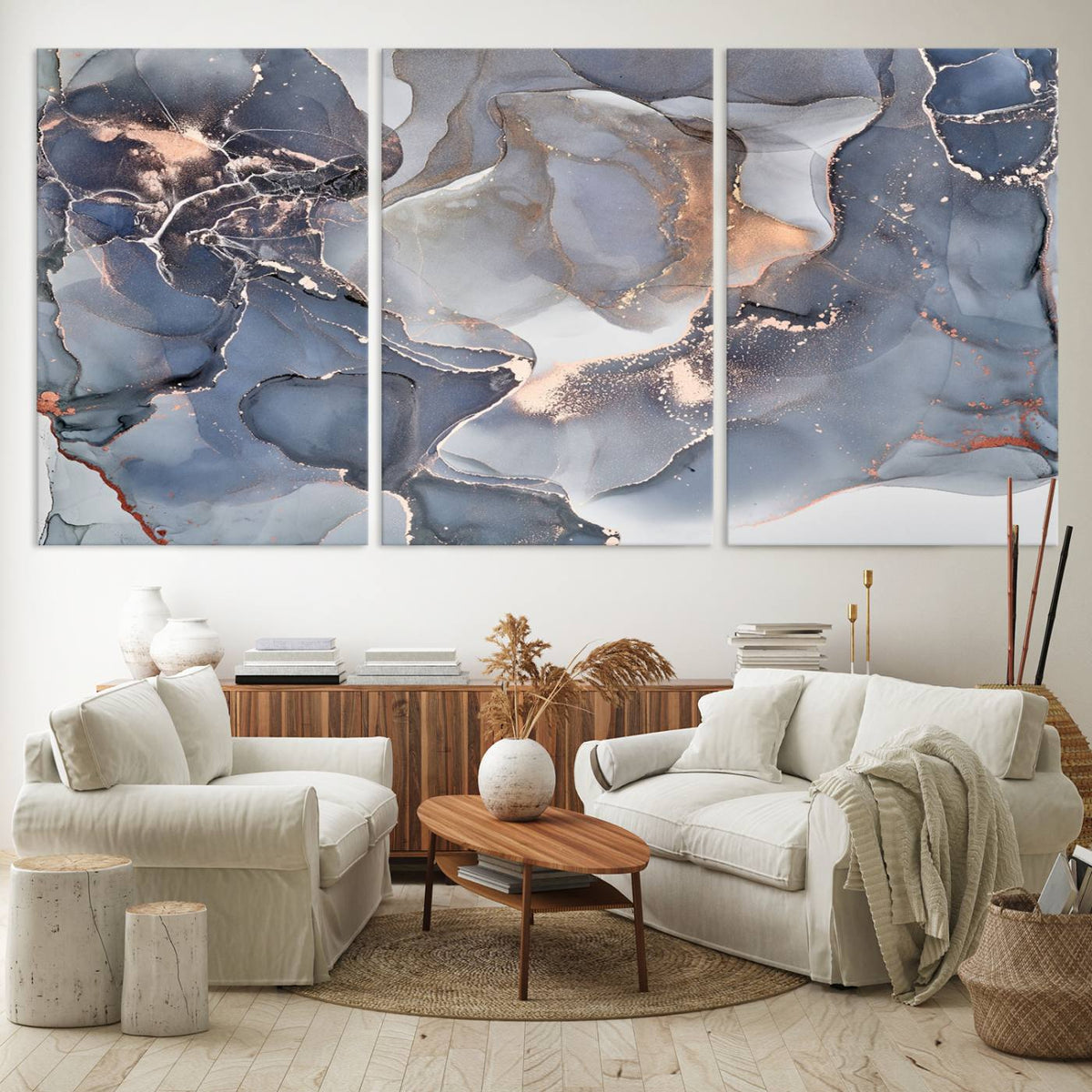 Contemporary Art Gray Gold Abstract Canvas Art Print