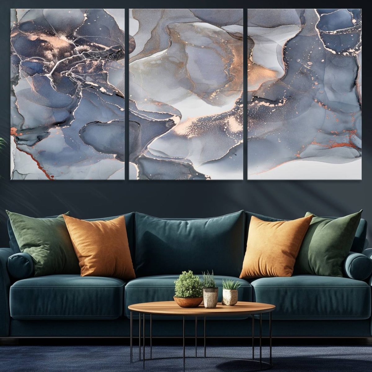 Contemporary Art Gray Gold Abstract Canvas Art Print