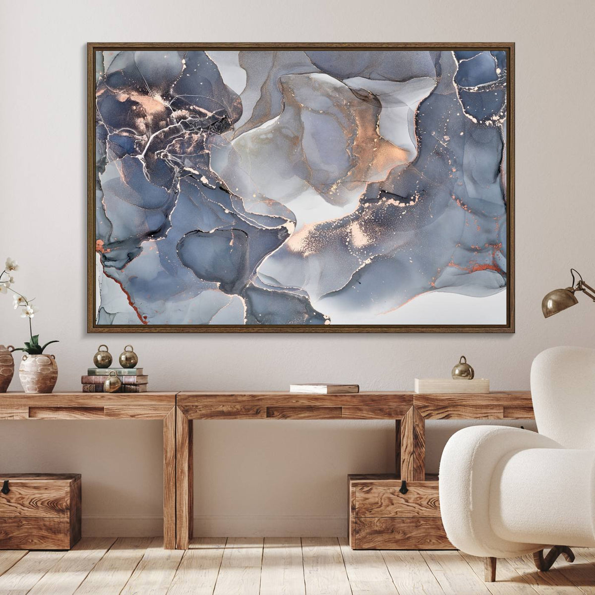 Contemporary Art Gray Gold Abstract Canvas Art Print