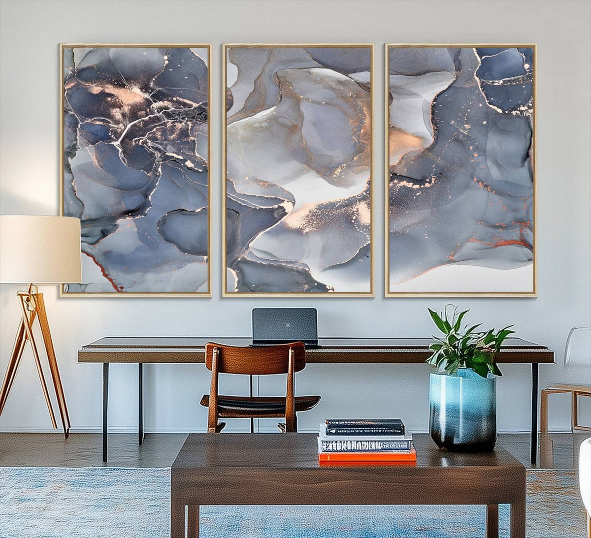 Contemporary Art Gray Gold Abstract Canvas Art Print