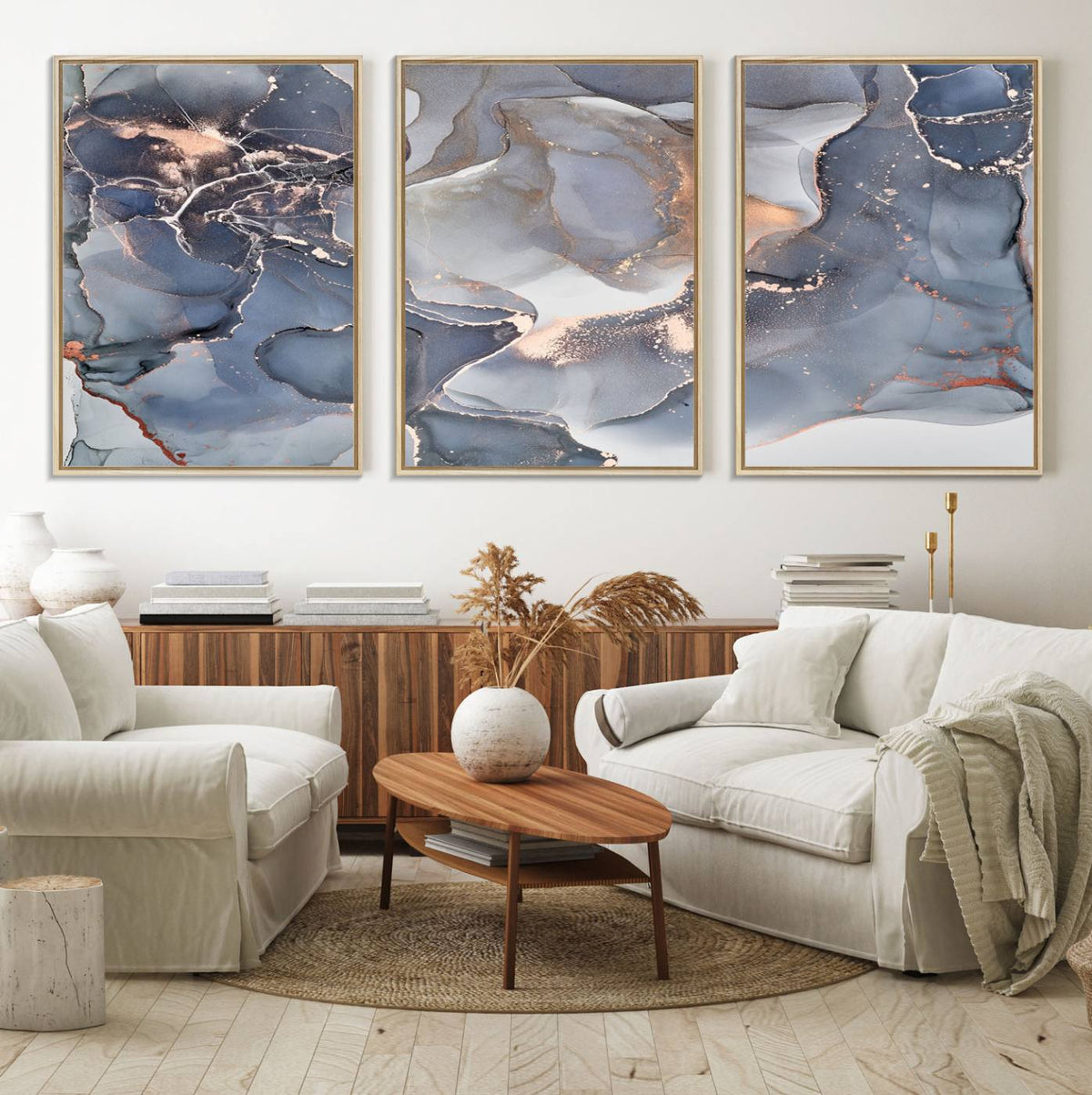 Contemporary Art Gray Gold Abstract Canvas Art Print