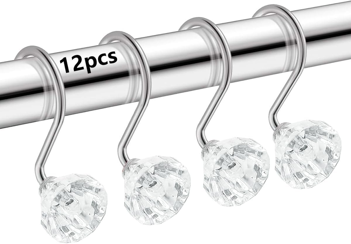 Set of 12 Rust Resistant Shower Curtain Hooks - 6 Designs