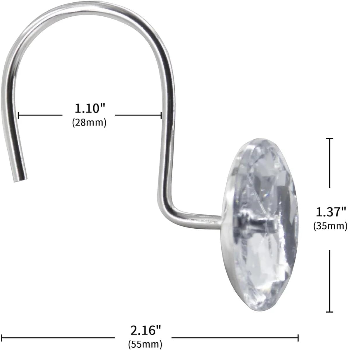 Set of 12 Rust Resistant Shower Curtain Hooks - 6 Designs