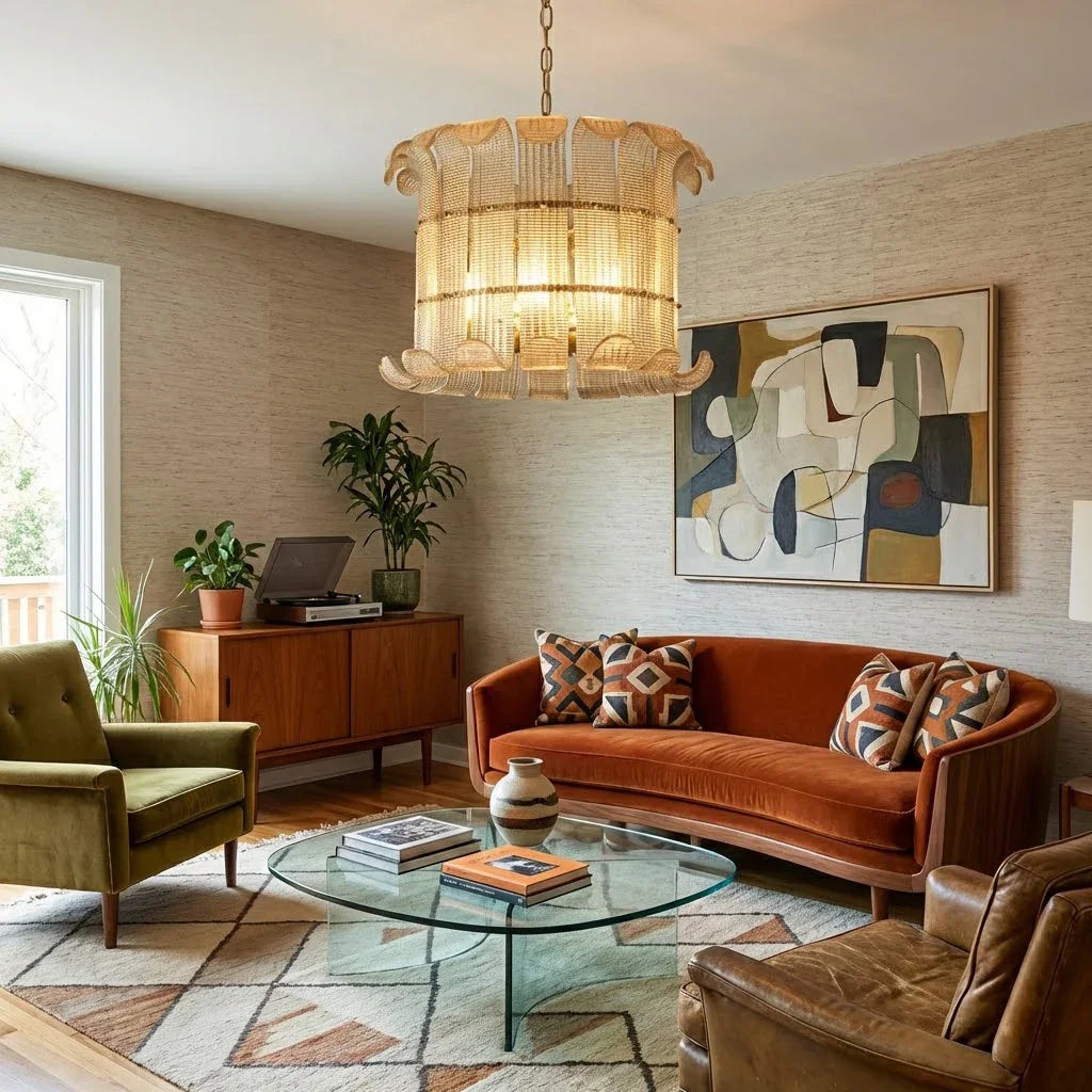 Curved Ribbed Glass Drum Chandelier – Gold Slat Pendant Light E12/E14