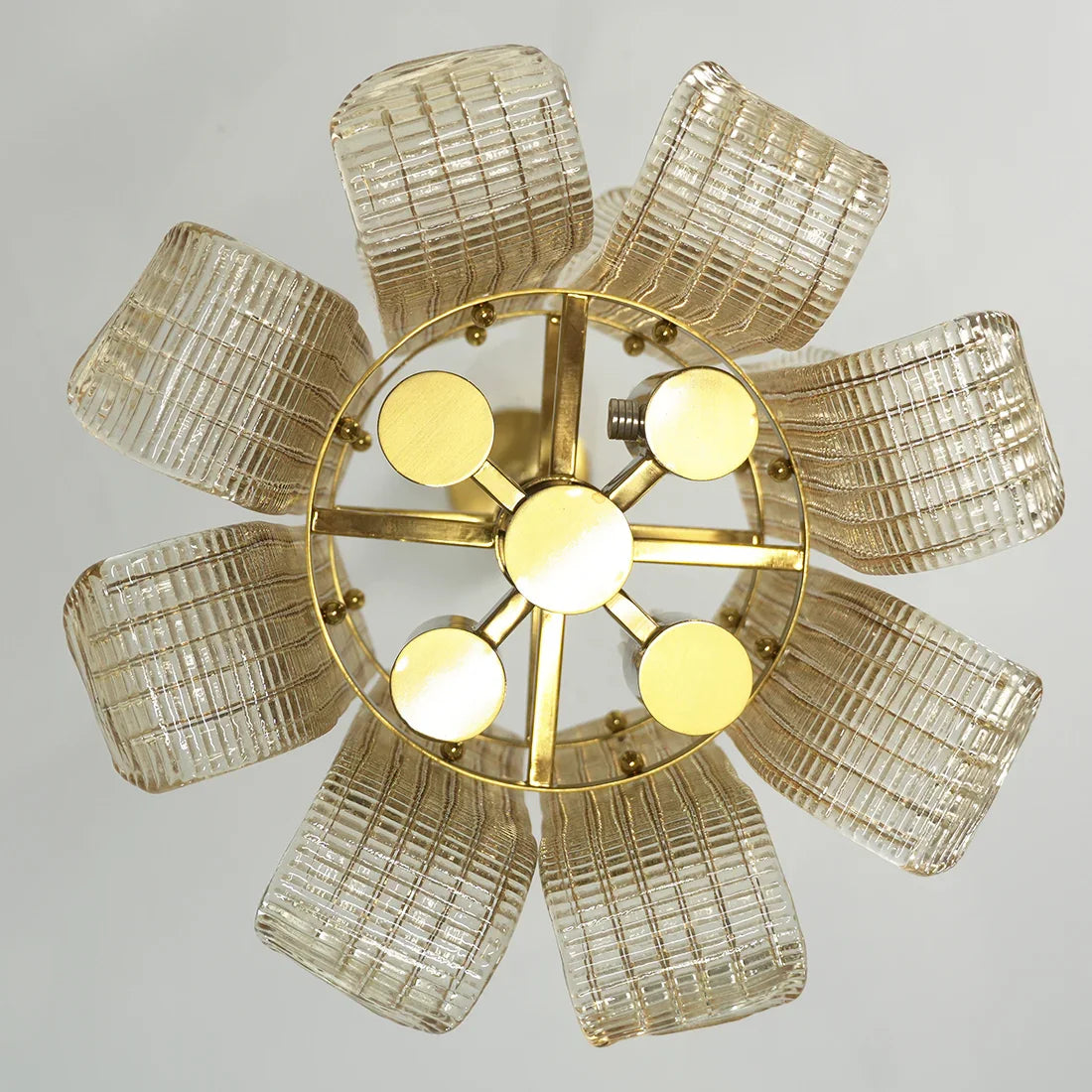 Curved Ribbed Glass Drum Chandelier – Gold Slat Pendant Light E12/E14