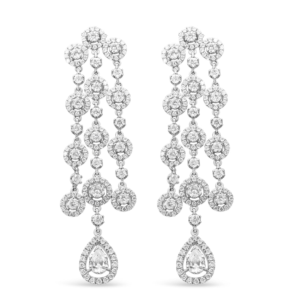 18K White Gold 4 3/4 Cttw Diamond Double Teardrop Waterfall Dangle Earrings (H-I Color, VS1-VS2 Clarity)