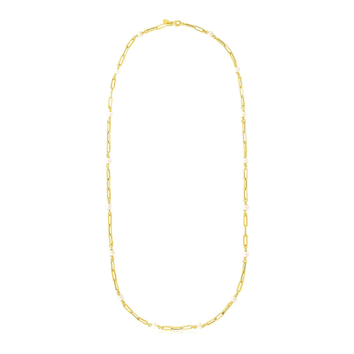 14k Yellow Gold Paperclip Chain and Pearl Necklace