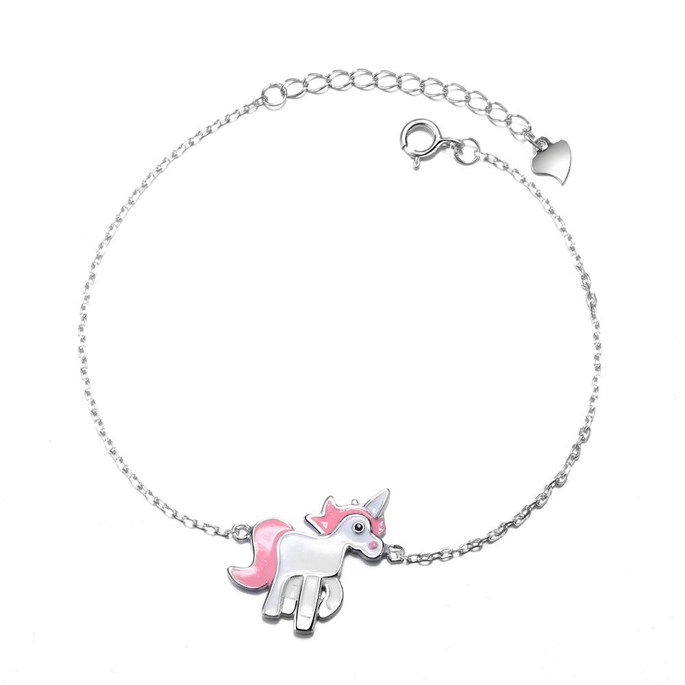 Sterling-Silver-and-Pink-Unicorn-Bracelet-Bracelets