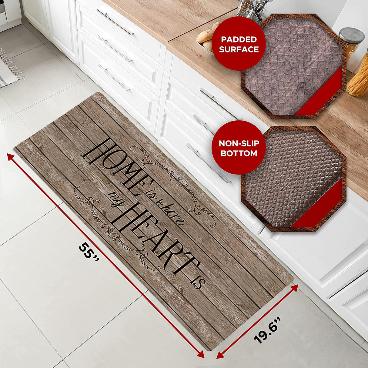 20"x55" Oversized Cushioned Anti-Fatigue Kitchen Runner Mat