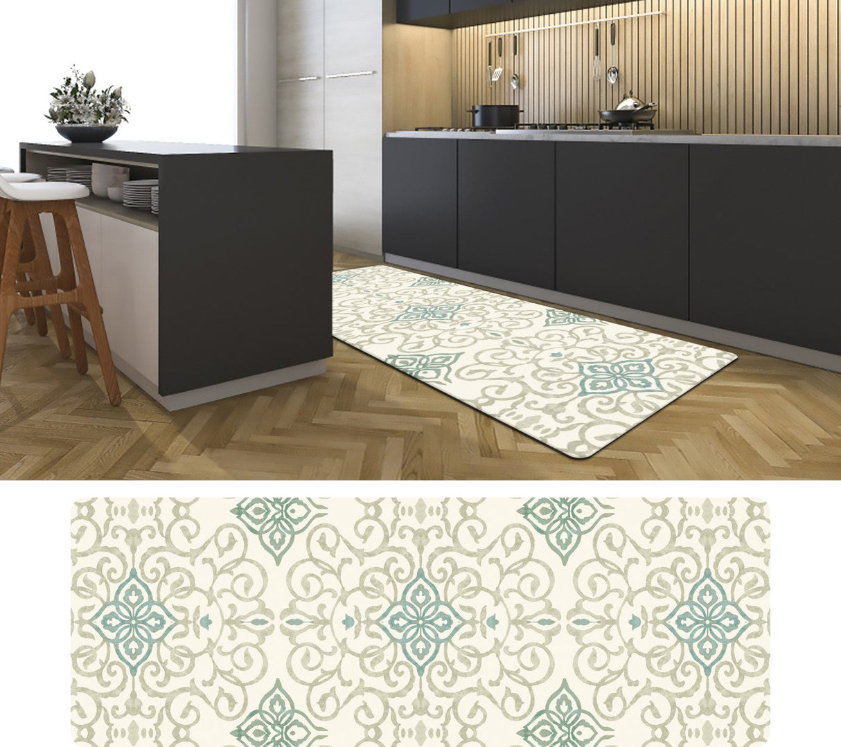 Rustic Medallion Cream 20" x 55" Anti-Fatigue Kitchen Runner Mat