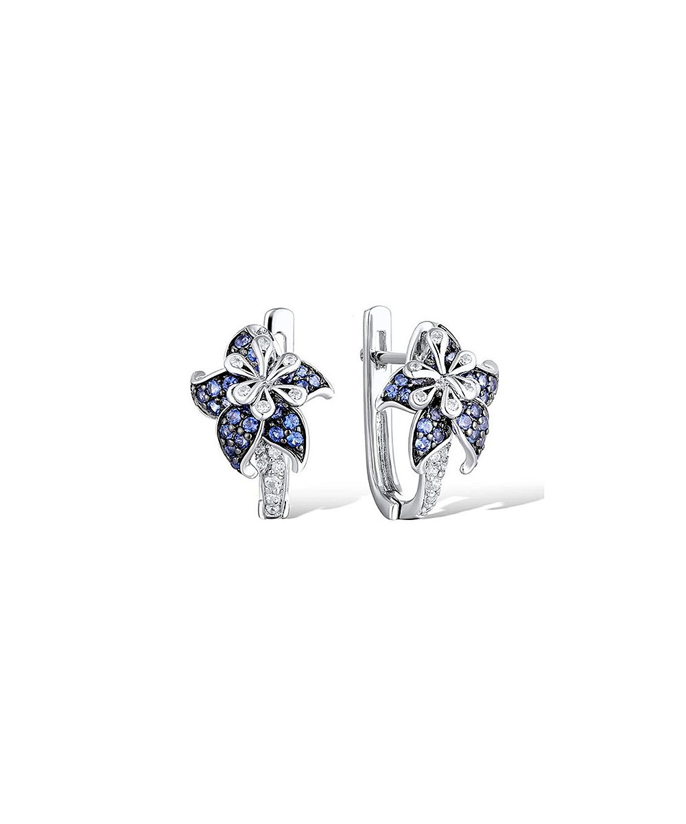 Sterling-Silver-Floral-Huggie-With-Swarovski-Crystals-Earrings