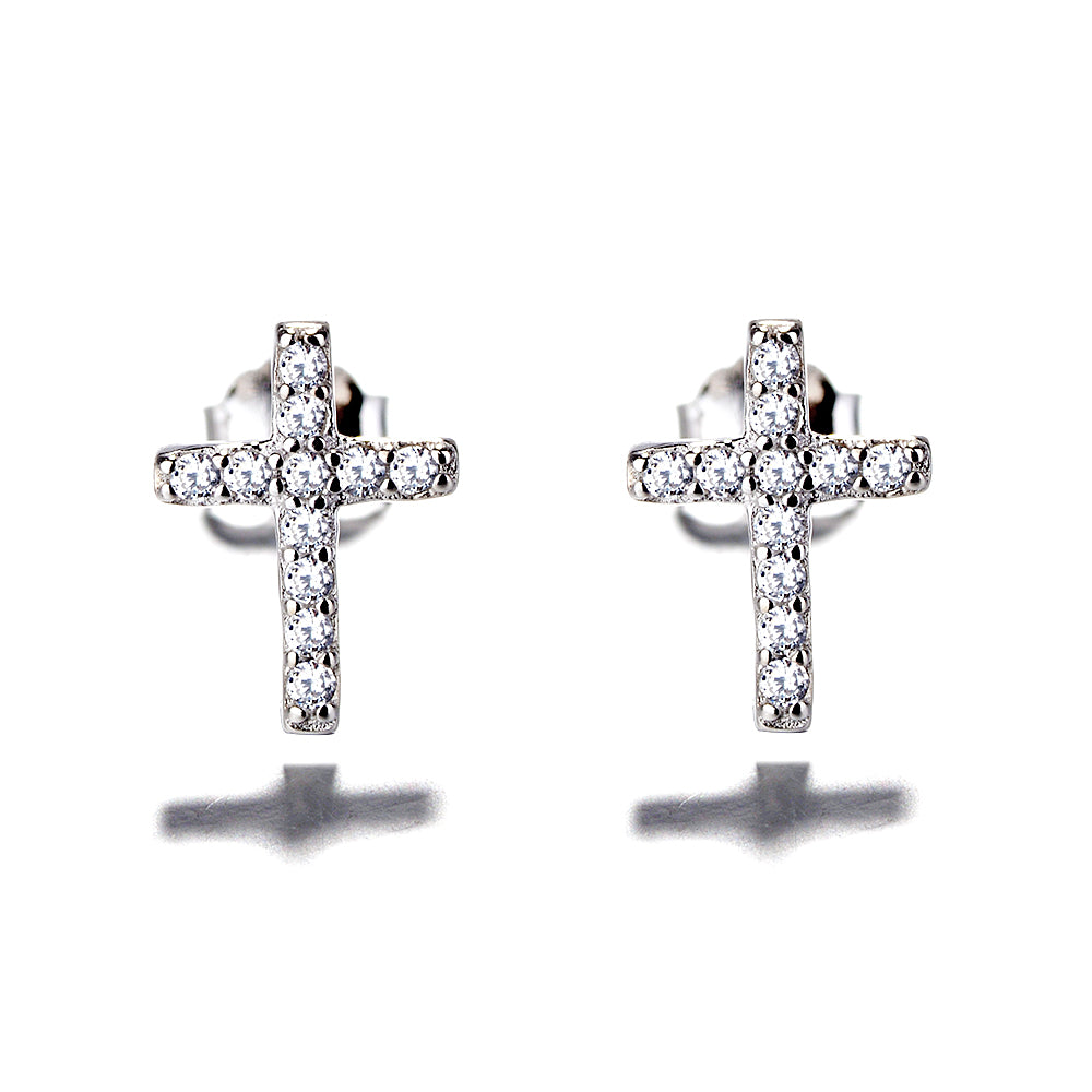 Swarovski-Crystal-Sterling-Silver-Cross-Stud-Earrings-Earrings