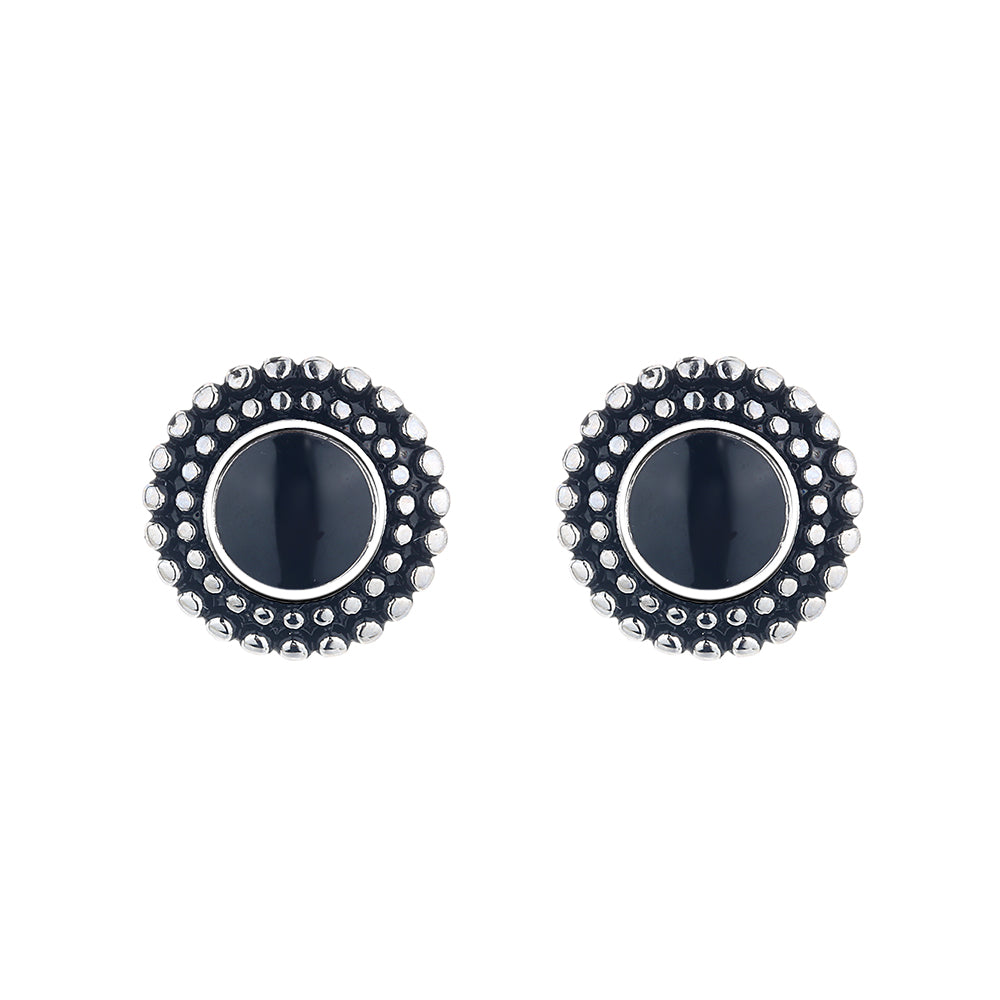Sterling-Silver-Onyx-Artisan-Stud-Earrings-Earrings