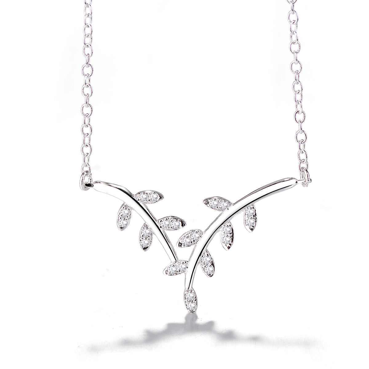 Sterling-Silver-Genuine-Crystal-Leaf-Necklace-Necklaces