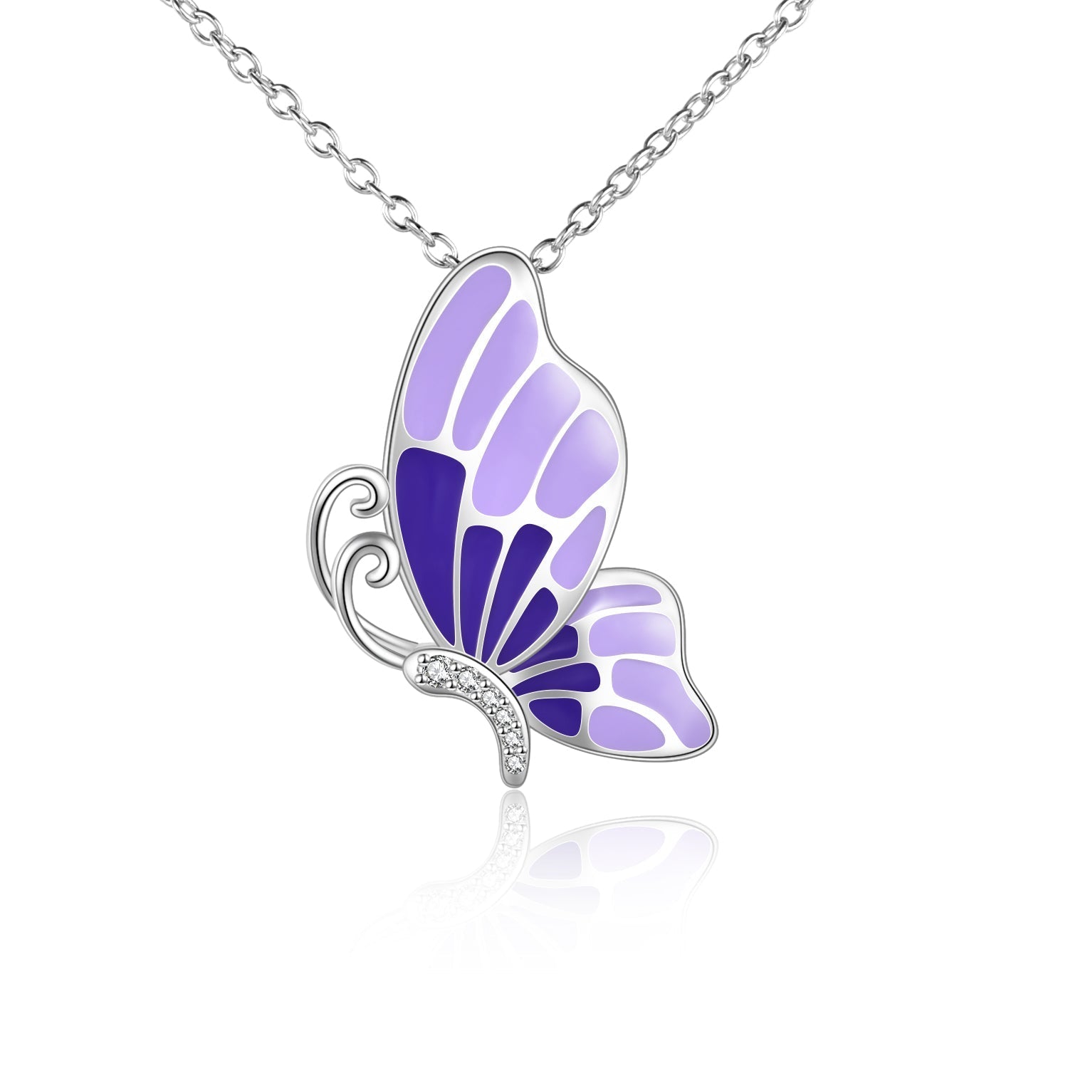 Sterling-Silver-&-Crystal-Purple-Butterfly-Necklace-Necklaces